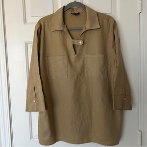 Jones New York Signature Women Tan 3/4 Sleeve Pullover Top Sz XL Linen Blend NEW